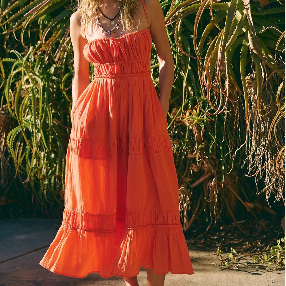 Free People Taking Sides Maxi Dress in Scarlet Ibis